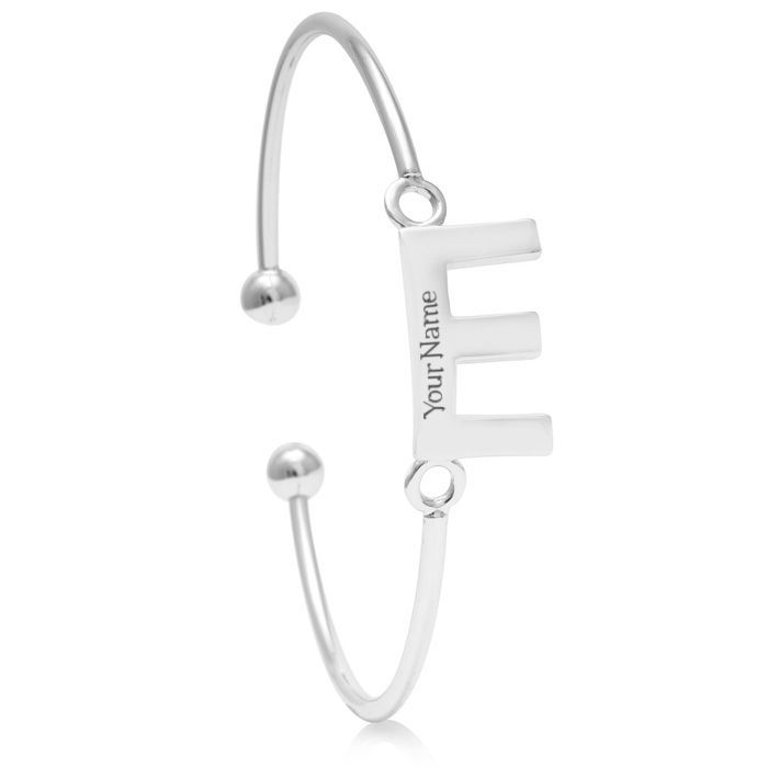 "E" Initial Bangle Bracelet In Silver Tone